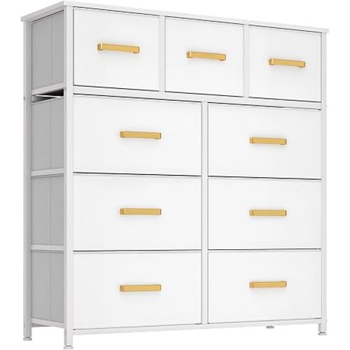 YITAHOME Fabric Dresser with 9 Drawers - Storage Tower Organizer Unit for Living Room, Closets - Sturdy Steel Frame, Wooden Top & Easy Pull Fabric Bins