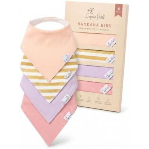 Copper Pearl Baby Bibs 4 Pack, Printed Bandana Drool Bibs for Baby Girl & Boy, Soft Cotton Drooling Teething Bibs