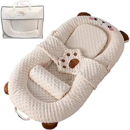 Portable Baby Lounger,Infant Lounge Anti spit Wedge Pillow,Soft and Comfortable Removable Cover, Newborn Babies Essentials Foldable Infant Lounge (Brown Bear)