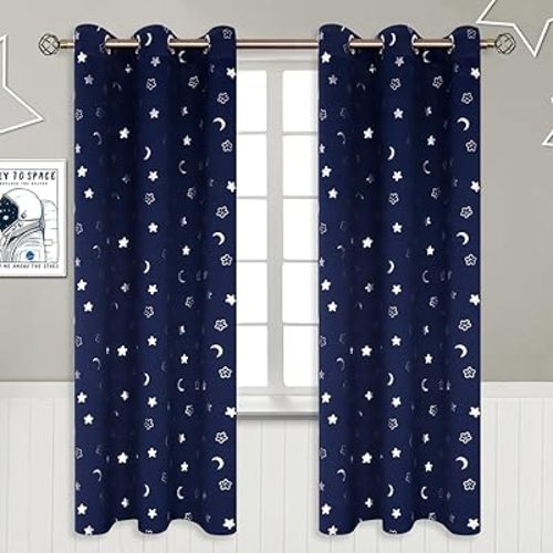 BGment Kids Curtains for Bedroom 72 Inch Length 2 Panels Set, Star and Moon Blackout Curtains for Boys Room Decor, Nursery Thermal Insulated Room Darkening Curtains with Grommet, 42 Wide, Navy Blue