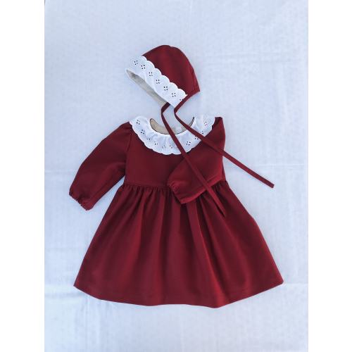 Cherry Red White Laced Dress & Bonnet
