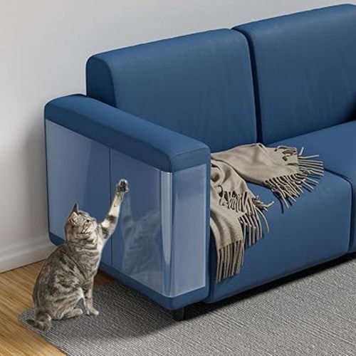 NO PINS Pain Cat Scratch Furniture Protector-12 Pack Thicken Self-Adhesive Single Side Couch Protector from Cat Claws,Furniture Protectors from Cats Scratching,Anti Scratch Deterren Protectors (12PC)