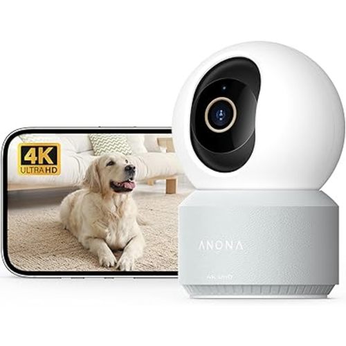 Anona Pano 4K UHD Indoor Camera, Pet/Dog/Baby Security Camera with Phone App, 360° Pan-Tilt, 2.4G/5G Dual-Band Wi-Fi 6, Auto-Tracking, Person/Pet/Baby Crying Detection, Privacy Mode, Two-Way Audio
