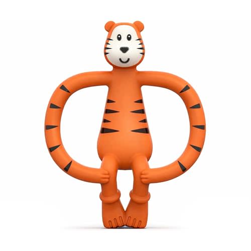 Matchstick Monkey Silicone Teether & Gel Applicator – Silicone Baby Teether, Easy-to-Grip, BPA-Free, Supports Self-Soothing & Early Brushing, 3 Months+, 4 Inches, Teddy Tiger