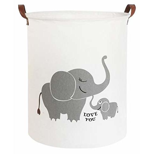 CLOCOR Collapsible Round Storage Bin/Large Storage Basket/Clothes Laundry Hamper/Toy Storage Bin (Love Elephant)
