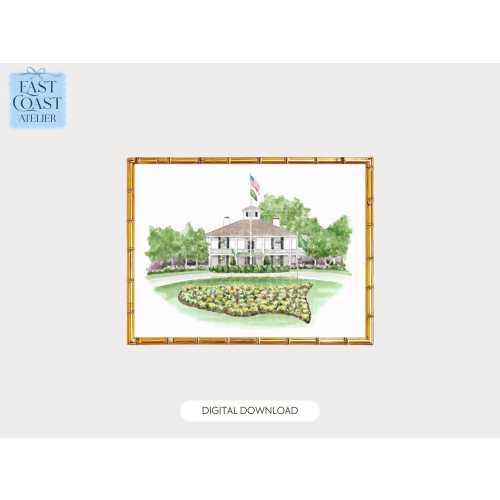 Augusta National Golf Course Watercolor Print | Masters Clubhouse Wall Art | Golf Decor