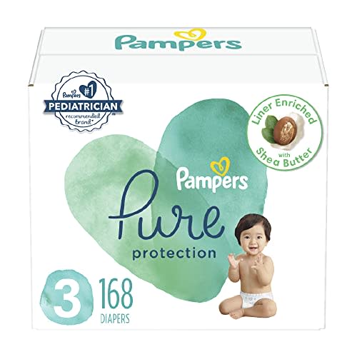 Pampers Pure Protection Diapers - Size 3, 168 Count, Hypoallergenic Premium Disposable Baby Diapers