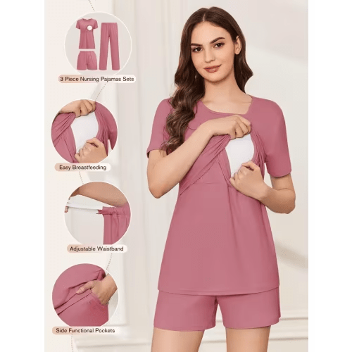 3pcs postpartum nursing pajamas set short sleeve - Temu