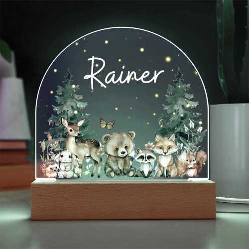 Personalized Woodland Animals Night Light Custom Name Nursery Decor Baby Shower Gift Forest Themed Toddler Kids Gift