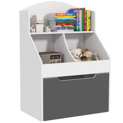 Qaba Kids Bookshelf, 3 Tier Bookcase, Toy Storage Organizer for Toddlers with Drawer for Playroom, Nursery, Bedroom, Classroom, White