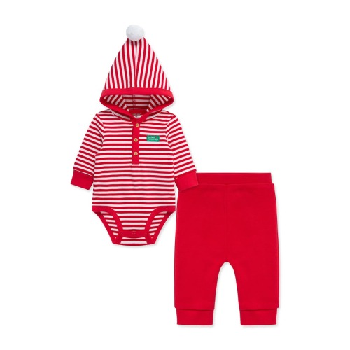 First Christmas Holiday Stripe Hooded Bodysuit & Santa Joggers Set