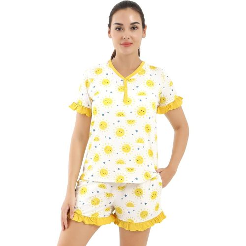 Women's Pajamas Set-Viscose Made from Bamboo, Short Sleeve Pjs with Shorts Cool Sleepwear Soft Loungewear