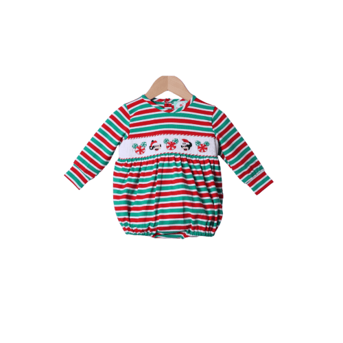 Smocked Santa Mouse Red/Green Stripe Bubble