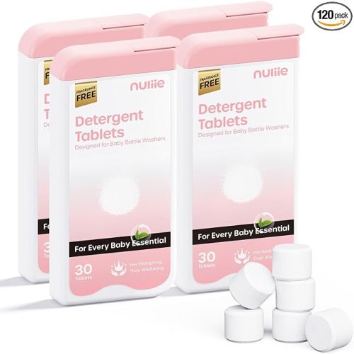 Nuliie 120PCS Detergent Tablets with Sealed Box, Bottle Washer Tablets for Momcozy, Baby Brezza, GROWNSY & Momfann, Removes Milk Residue & Odor, Gentle Formula Safe