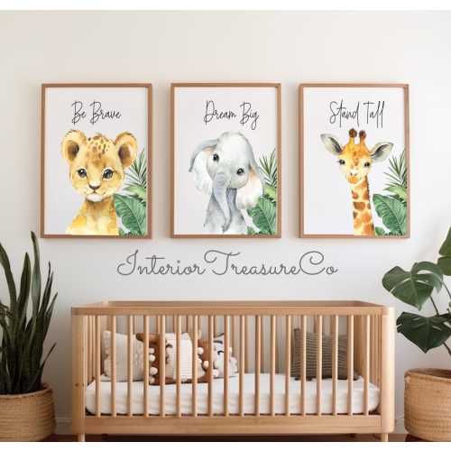 Safari Animal Nursery Art Prints,Neutral Nursery Wall Decor,Baby Shower Gift,Play Room Decor,Printable Art,Kids Room Nursery Prints Set Of 3