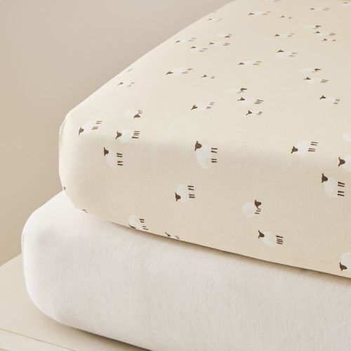 Sheep Crib Sheet & Oatmeal Tencel Crib Fitted Sheet Bundle (Set of 2)