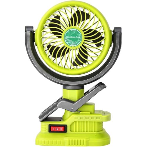 Cordless Clip-on Fan Compatible with Ryobi 18V ONE+ Battery(TOOL ONLY), Camping, Outdoor, Job Site & Bedroom, 2-Speed, 270° & 300° Rotation, Dual USB Charging Ports (USB-A & USB-C)