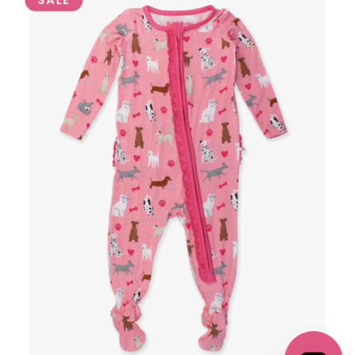 Ruffle One Piece Footie Pajama, Bamboo Viscose