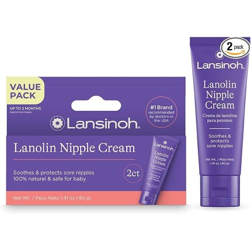 Lansinoh Lanolin Nipple Cream Safe for Breastfeeding Baby, 100% Natural Nipple Butter for Mom, Breastfeeding Essentials, 1.41 Ounces (2 Pack)