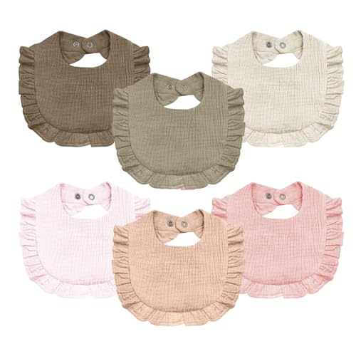 Baby Muslin Bibs,6 Pcs Drool Bandana Bibs for Baby Girl Drooling and Teething,Soft and Absorbent Cotton for Newborn