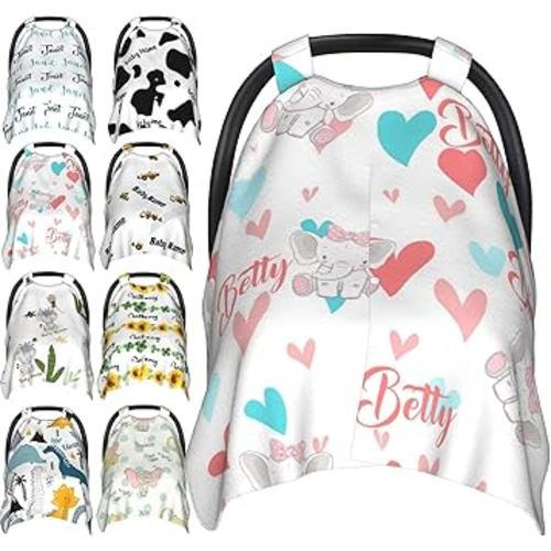 Baby Car Seat Cover Personalized Name Nursing Covers for Breastfeeding and Car Seat,Carseat Canopy Cover,Multi Use Cover for Car Seat Nursing Scarf,Cute Elephant