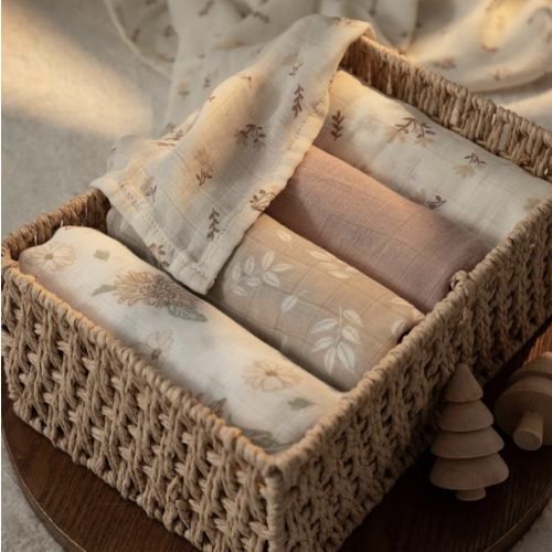 GLLQUEN BABY Muslin Swaddle Blankets 4-Pack Breathable Receiving Blankets (35" x 40") Soft Baby Blankets for Girls and Boys Newborn Essentials Muslin Burp Cloths Swaddle Wrap Baby Gift(Sunflower)