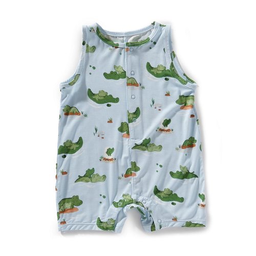Angel Dear Baby Boys Sleeveless Shortie Blue Alligator Romper