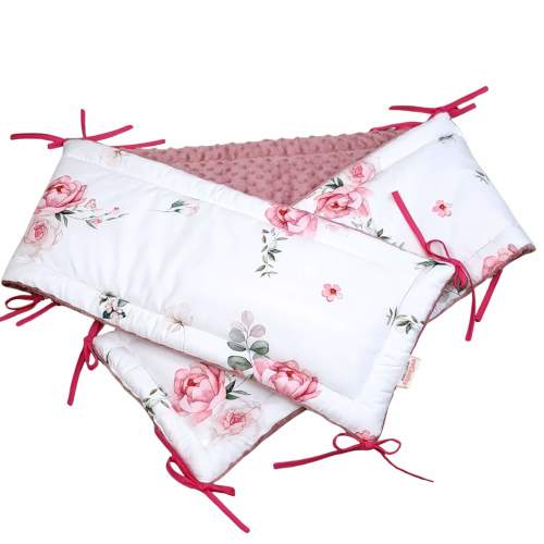 Blooming Roses Cot Bed Bumper | Dark Pink Minky | Evcushy Ireland