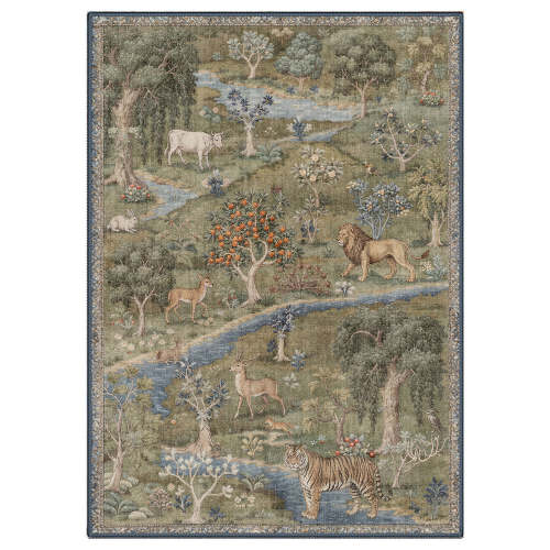 Wefto Washable Vintage Jungle  Animals and Willow Green Rug