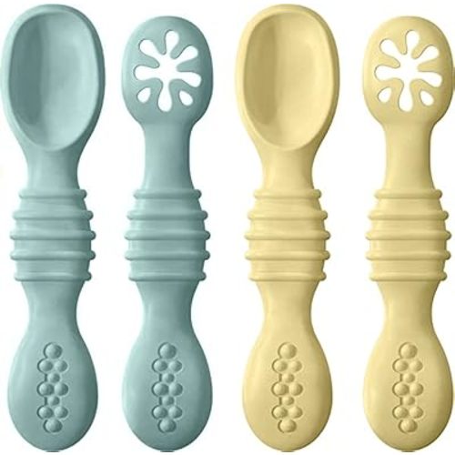 4 Pack de cuillères en silicone pour bébé, cuillères de première et deuxième étape, pour l'alimentation du bébé, sans BPA pour l'auto-alimentation, ustensiles pour bébé et tout-petit, o1baby