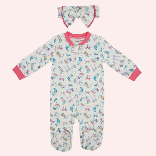 Wrangler Infant Girls' Multicolor Boots & Bows Print Coverall Set | Cavender's