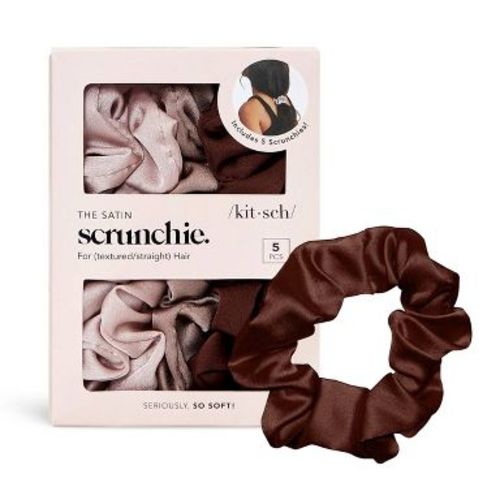 Kitsch Satin Scrunchies - 5pk: Hair Styling, Securing Hair, For All Hair Types, Includes Elastic