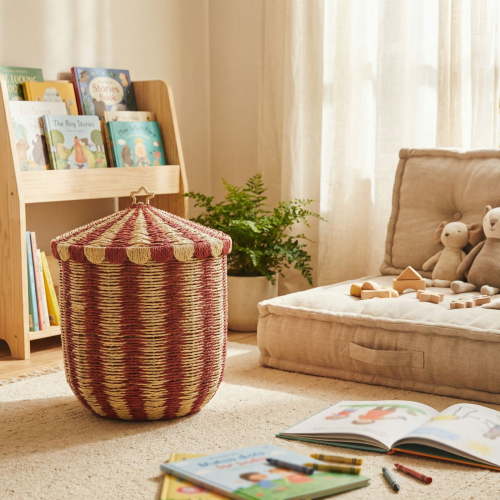 Striped Woven Storage Basket Closet Organizers and Storage with Lid for Closet Organizers and Decorative Home Organization