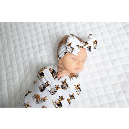 Welsh Corgi Baby Swaddle Blanket, Gender Neutral Baby Gift, Dog Nursery, Baby Gown With Corgis, Hospital Photo, Knotted Hat and Swaddle Sets
