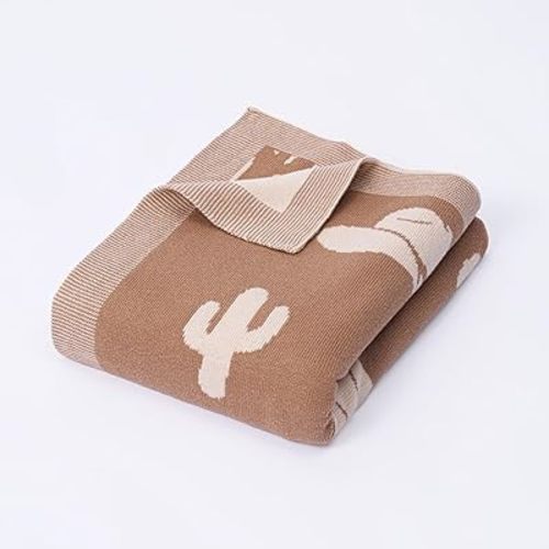 Cactus Jacquard Baby Blanket, Size 30x40in, 100% Cotton Fabric, Two-Sided Breathable Throw Blanket for Boys and Girls
