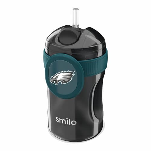 Smilo Straw Cup - Philadelphia Eagles Officially Licensed NFL Sippy Cup - Baby and Toddler Cup with Weighted Silicone Straw and 8.5 oz Capacity - BPA-Free