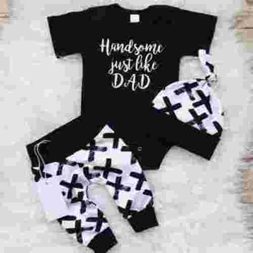 Qtinghua Newborn Baby Boy Clothes Handsome just Like Dad Letter Print Romper Tops+Long Pants+Hat Infant 3PCS Outfits Black 12-18 Months