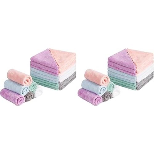 HOMEXCEL Premium Makeup Remover Cloth 48 Pack, Reusable Super Soft 7 x 7 Inch Facial Cleansing Cloths with Just Water, Highly Absorbent Microfiber Coral Velvet Face Towels Washcloths