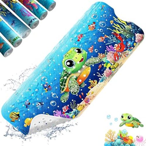XIYUNTE Baby Bath Mat for Tub Non Slip Kids Bath Mat - 40''x16'' Extra Long Kids Bath Tub Mat Non Slip, Eco-Friendly Toddler Bath Mats with Suction Cups for Secure Grip, Easy to Clean & Easy Drying