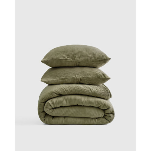 Organic Cotton Gauze Quilt Set in Olive