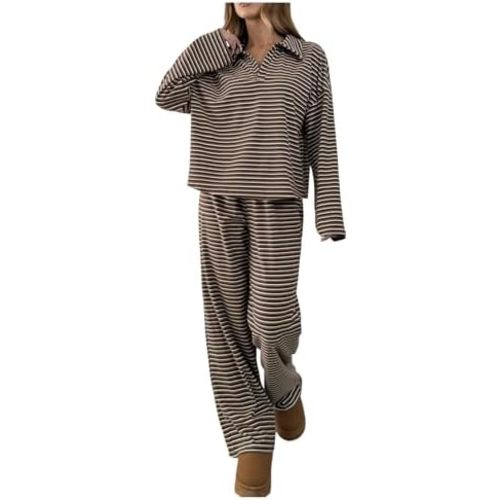 GORGLITTER Women's 2 Piece Outfits Striped Tops and Pants Matching Sets