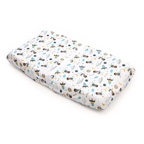 Little Muffincakes Extra Soft Changing Pad Cover, Astronaut and Space Theme (Ashton) - Standard Size, 1 Pack, Blue