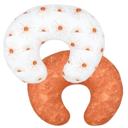 Nursing Pillow Cover Stretchy Removable Infant Cotton Pillow Slipcovers for Baby Boy Girls Breastfeeding Moms Two-Sided Design (Rusty Sun)