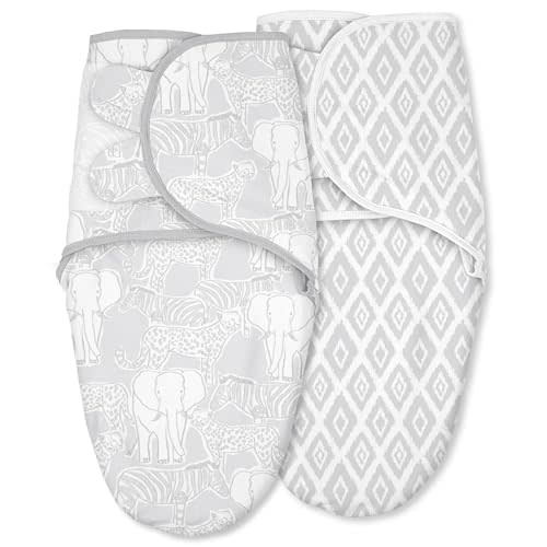 Baby Swaddles for Newborn Organic Cotton,Soft & Snug Newborn Velcro Swaddle 0-3 Months Sleep Sack Helps Calm Startle Reflex, 2-Pack Wrap Nursery Swaddling Blankets Elephant