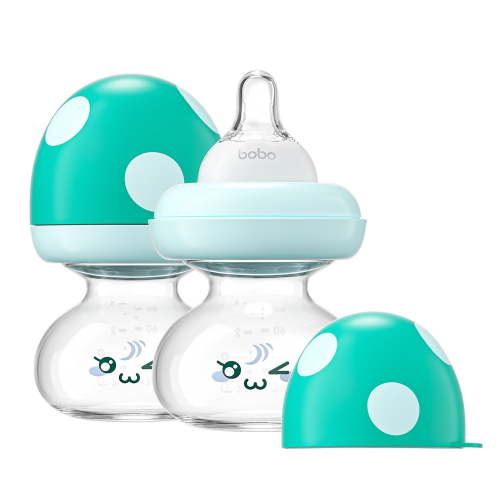 YOHKOH 2.7oz Newborn Glass Baby Bottles Set,with Slow Flow Nipple,2-Pack,Blue