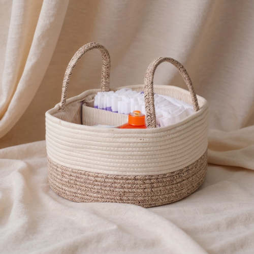 Diaper Caddy Storage Basket with Handles & Removable Compartments