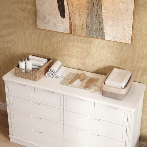 Solid Pine Wood Dresser with Changing Topper, 10-Drawer Nursery Dresser with Anti-Tipping Device Baby Changing Table