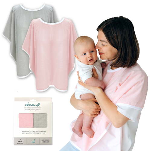Wearable Burping Cloths Droowel Upper-body coverage to Protect Adult from Drool Spit Ups Baby Must Haves Essential Newborn Infant Boy Girl | 2 Count Gray/Pink
