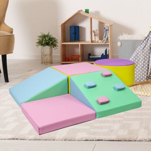Toddler Climbing Toys,Lightweight Indoor Climbing Set ,5-Piece Foam Climbing Blocks for Crawling and Sliding, Colorful Play Equipment - color stm-1002xa