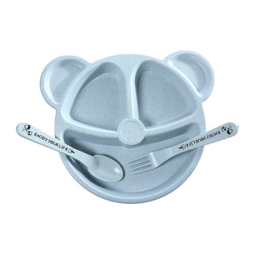 Beautynvta Wheat Straw Dinner Plate, Divided Suction Plates witn Three Compartments, Pacifier Grade Baby Dinner Plate, Weaning Infant Feeding and Eating Tableware, Blue